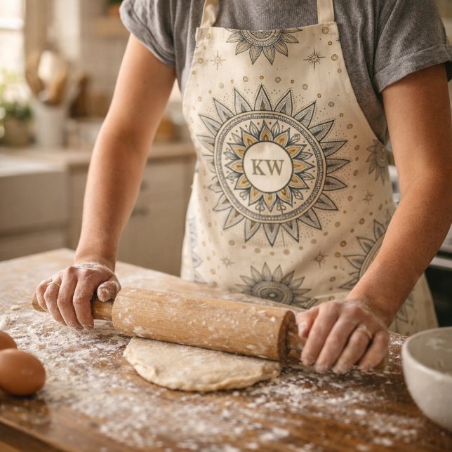 Tablier Gray Gold Mandala Pattern Monogram (Créateur téléchargé)