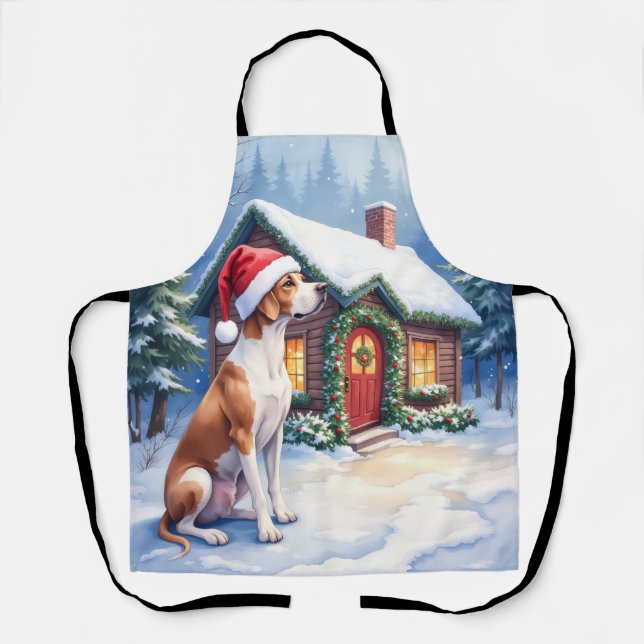 Tablier Great Dane Snowy Cabin Santa Hat Christmas Art (Recto)