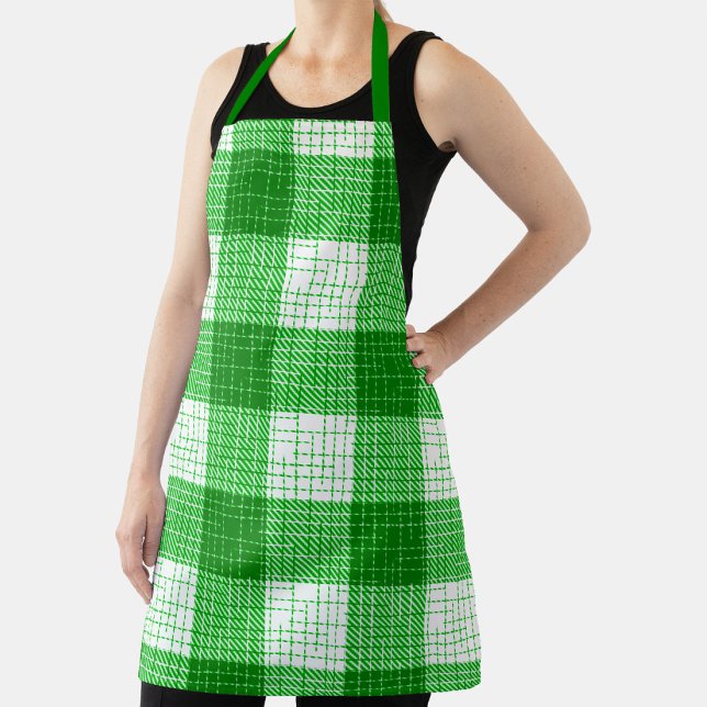 Tablier Green and White Bold Checkered Plaid Design  (Créateur téléchargé)
