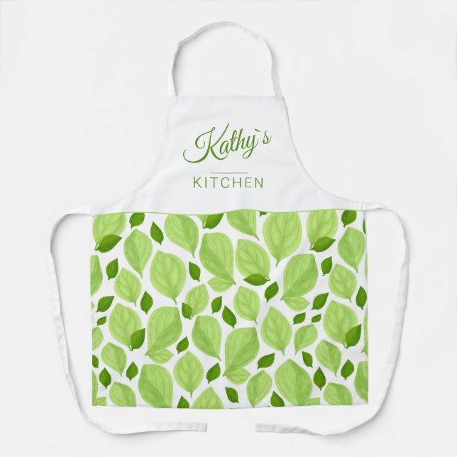 Tablier Green Basil Herb Leaf Motif Nom botanique (Recto)