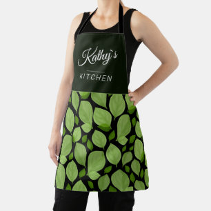 Tablier Green Basil Herb Leaf Motif Nom botanique