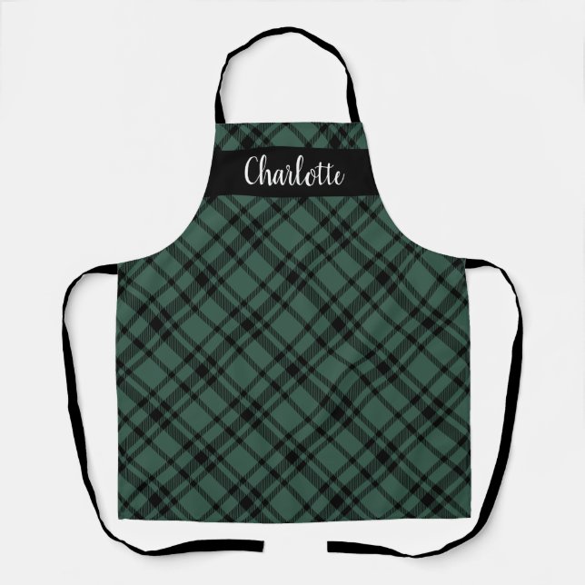 Tablier Green Scottish Tartan Plaid vacances personnalisée (Recto)