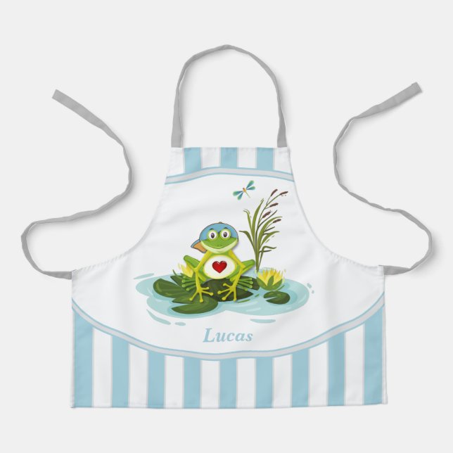 Tablier Grenouille lunaire | Blue Strialized Personnalisé  (Recto)