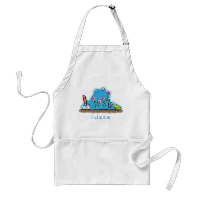 Tablier Grenouille mignonne et abeille dans le jardin dess (Devant)