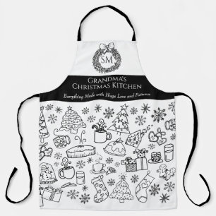 Tablier Gribouillage de Noël personnalisé de grand-mère po