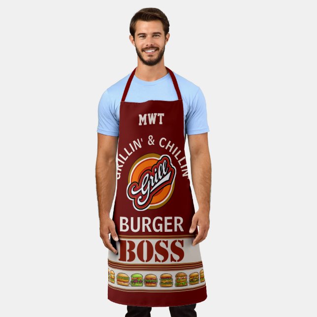 Tablier Grill Burger Boss impression partout (Porté)