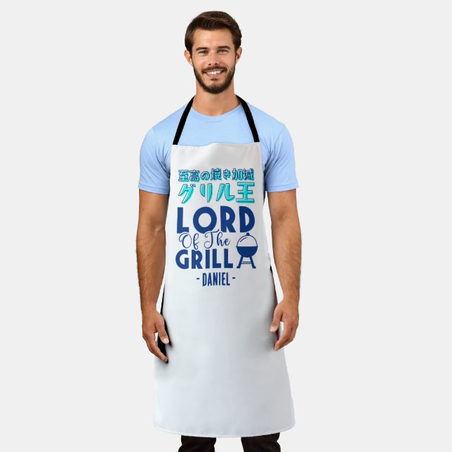Tablier Grill Lord Modern Blue Typography for BBQ Dads (Porté)