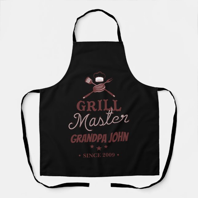 Tablier Grill noir Master Grand-père Personnalisé (Recto)