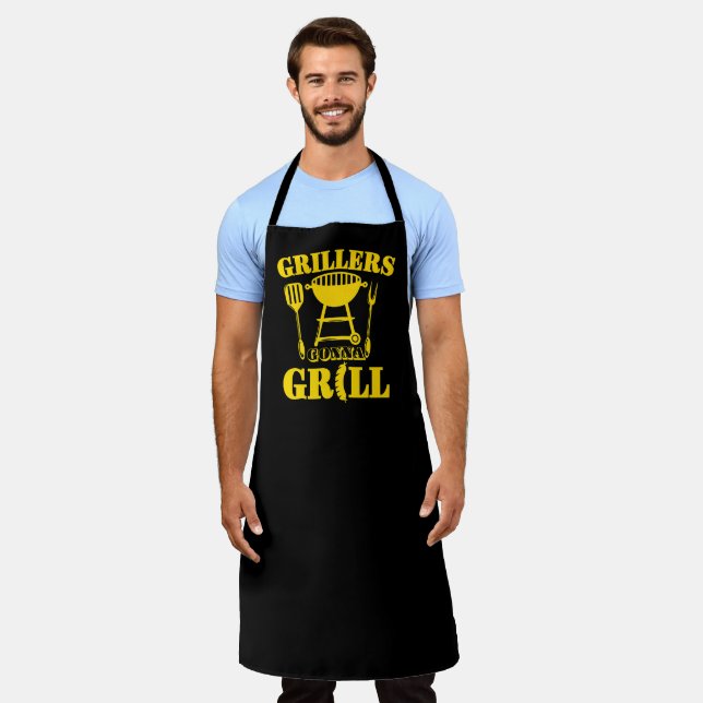 Tablier Grilleurs vont griller saucisse barbecue jaune (Porté)