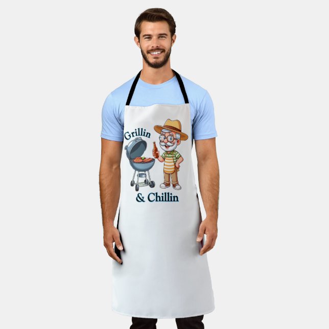 Tablier Grillin’ & Chillin’ - Drôle design de barbecue pou (Porté)