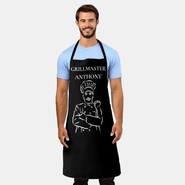 Tablier Grillmaster noir blanc moderne chef de cuisine pap (Porté)