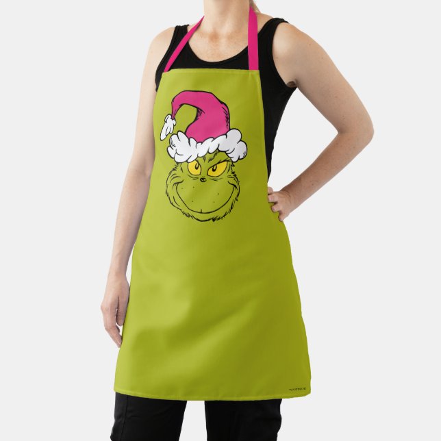 Tablier Grinch avec chapeau de Père Noël rose (Insitu)