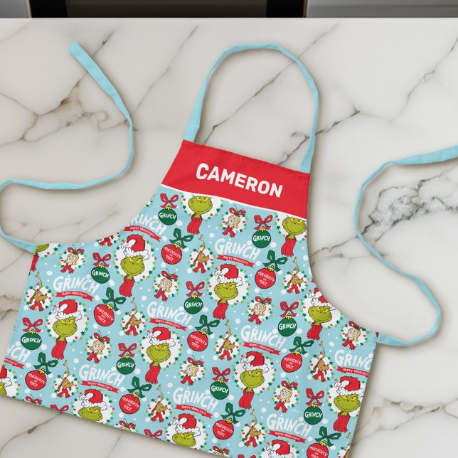 Tablier Grinch | Motif Joyeuses Fêtes (Apron on counter)