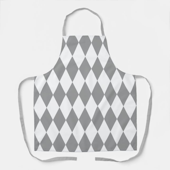 Tablier Gris blanc Arlequin Diamants Motif Design (Recto)