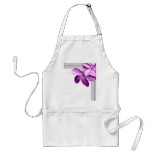 Tablier Gris et Plumeria d'aubergine
