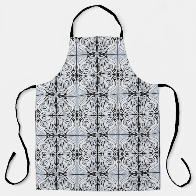 Tablier Gris Noir Blanc Bouclé Abstrait Répéter Motif  (Recto)