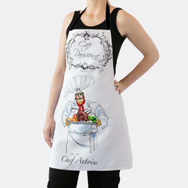 Tablier Gros cuisinier français servant un dîner gastronom (Insitu)