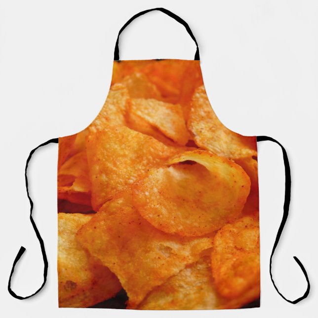 Tablier Gros plan de chips juteux, croustillants sur plaqu (Recto)