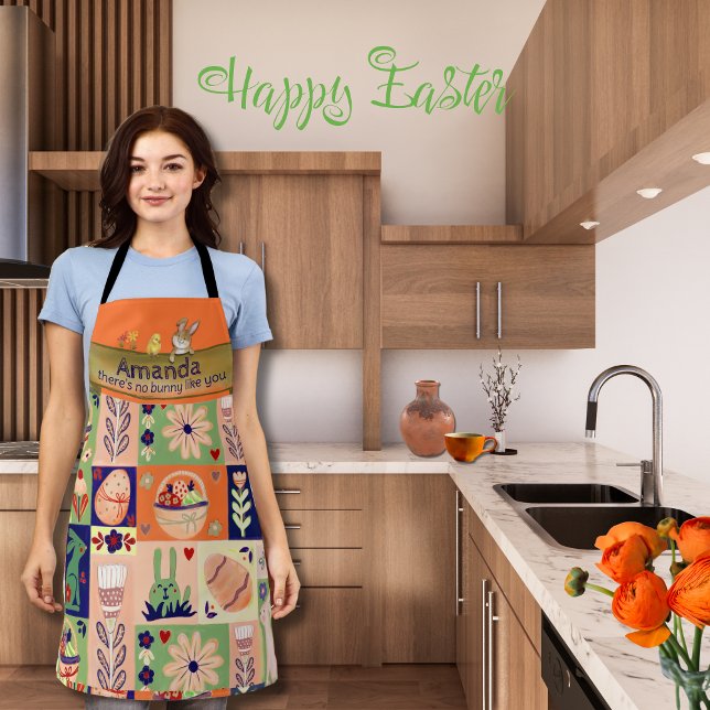 Tablier Grotte de collage couleur Whimsical (Whimsical Colorful Collage Bunny Apron)