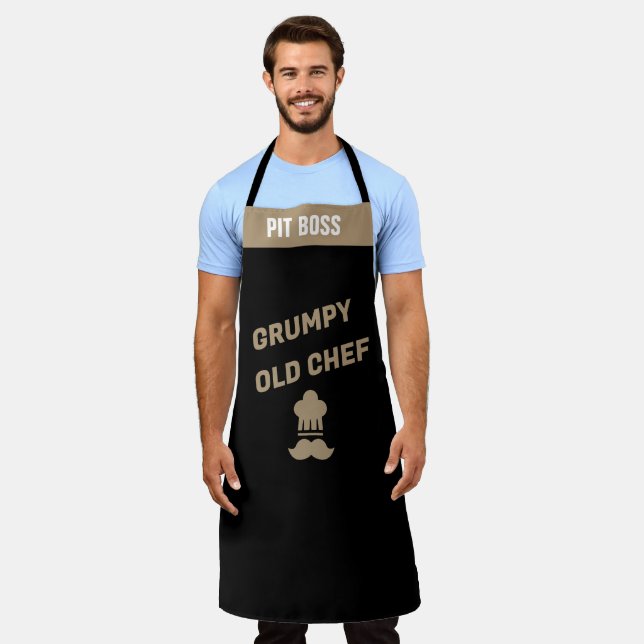 Tablier Grumpy Vieux Chef Humour Personnalisé (Porté)