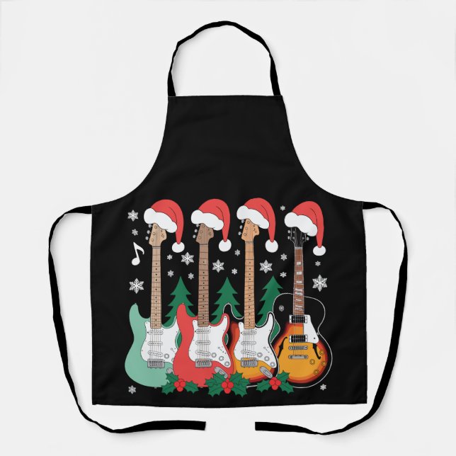 Tablier Guitares électriques de Noël Chapeau de Père Noël  (Recto)