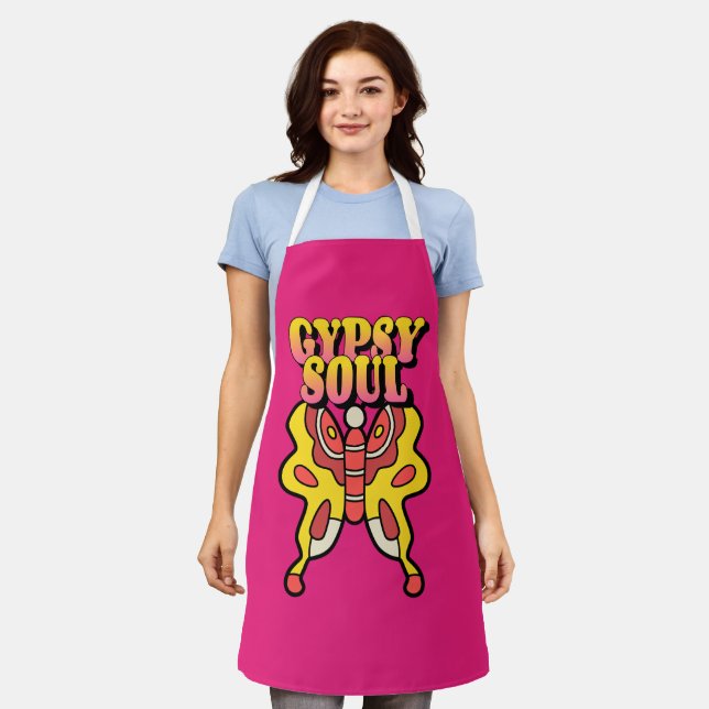TABLIER GYPSY SOUL VINTAGE PINK KITCHEN APRON (Porté)