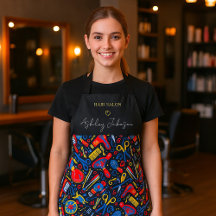 Hair salon folk pattern — black, red & blue