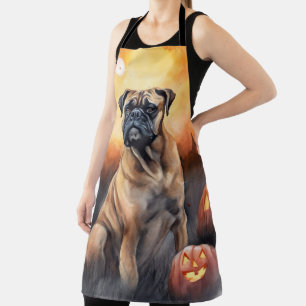 Tablier Halloween Bullmastiff avec citrouilles effrayant