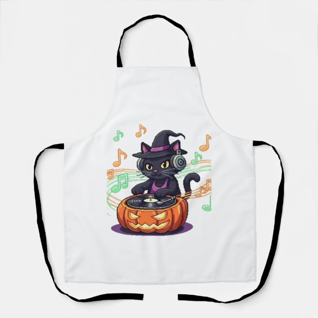 Tablier Halloween chat Dj T-shirt surdimensionné (Recto)