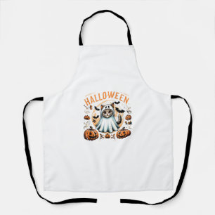 Tablier Halloween_ Chat mignon en costume fantôme Hallowee