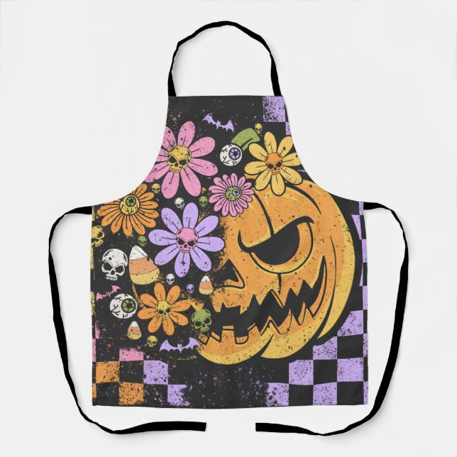 Tablier Halloween Citrouille Floral Automne (Recto)