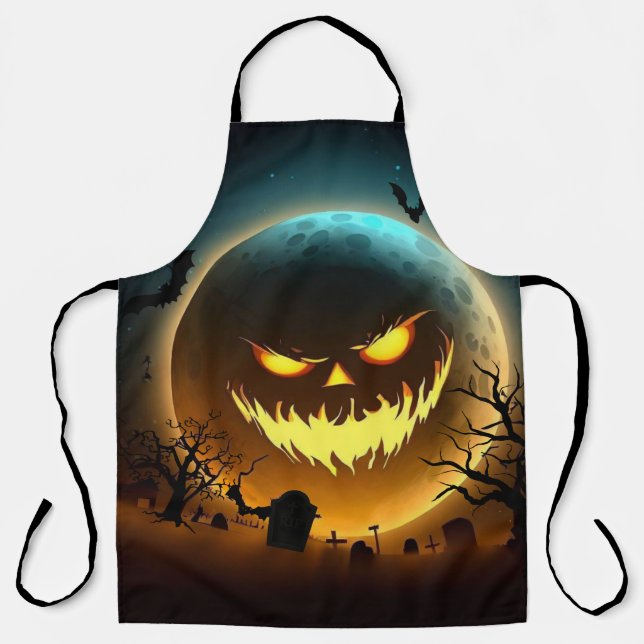 Tablier Halloween/citrouille/lune/automne (Recto)
