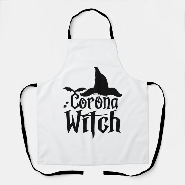 Tablier Halloween Corona Witch, Halloween drôle, (Recto)