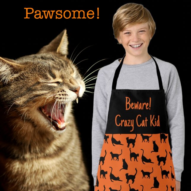 Tablier Halloween customisé Crazy Cat Kid (It's a family affair in the kitchen!)