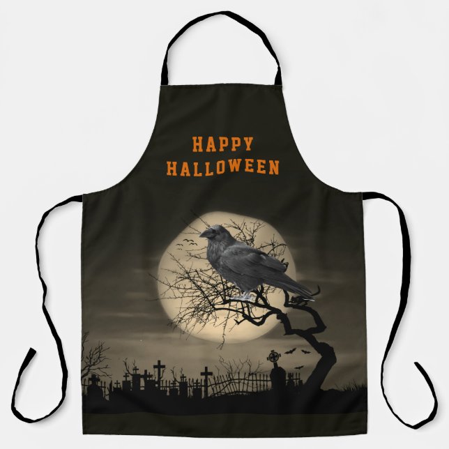 Tablier Halloween Dark Raven Gothique  (Recto)