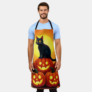 Tablier Halloween de vacances avec chat et pleine lune
