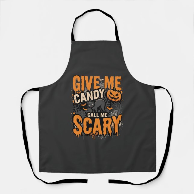 Tablier Halloween Donnez-moi des bonbons Chat effrayant (Recto)