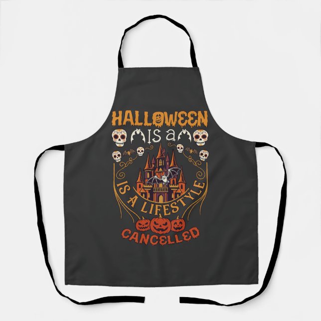 Tablier Halloween Est Un Mode De Vie Annulé Château Crânes (Recto)