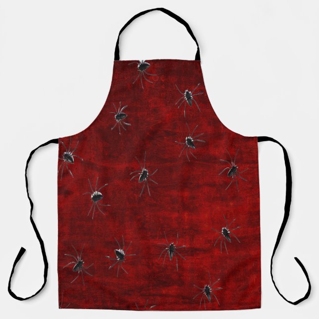 Tablier Halloween et araignées rouges crasseux (Recto)