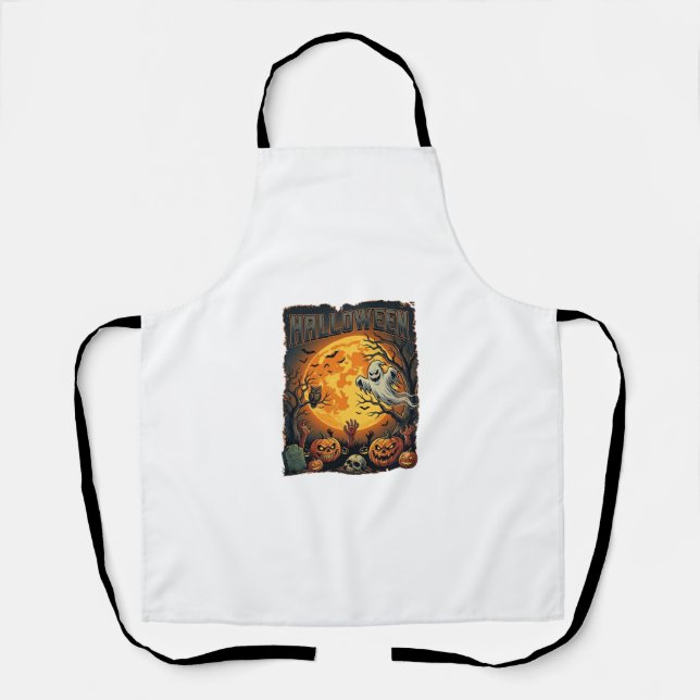 Tablier Halloween Fantôme Pleine Lune Jack Lanterns Zombie (Recto)