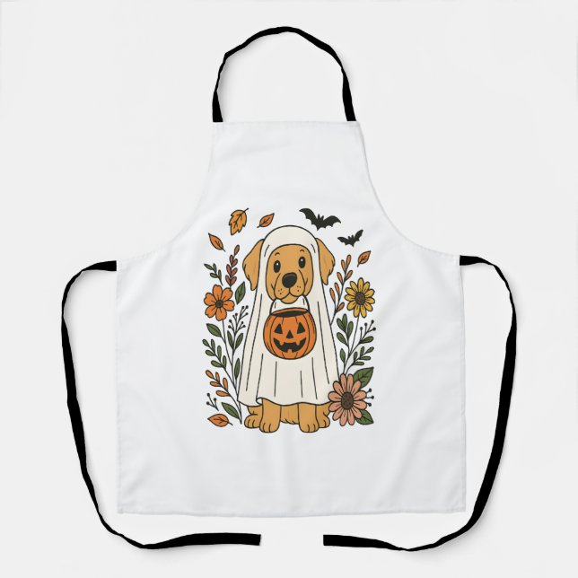 Tablier Halloween Golden Retriever Flowers (Recto)