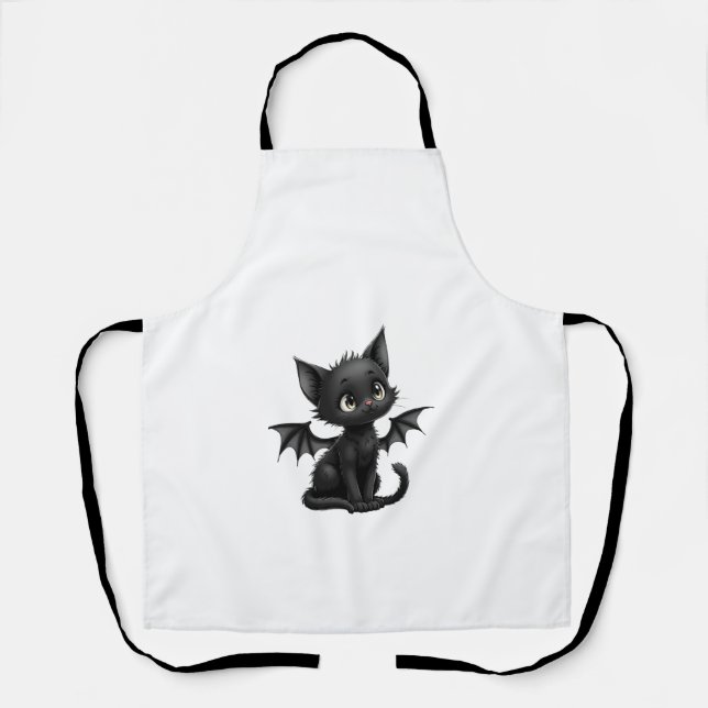 Tablier Halloween Grumpy Black Kitten In Bat Costume (Recto)