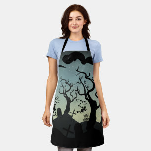 Tablier Halloween hantée noire et grise