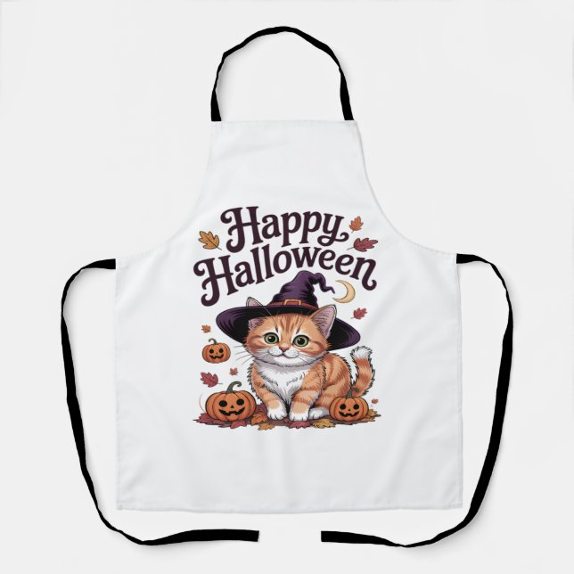 Tablier Halloween heureux Citrouille de chat (Recto)