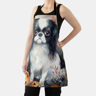 Tablier Halloween Japanese Chin avec citrouilles effrayant