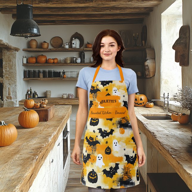 Tablier Halloween jaune avec des fantômes, des citrouilles (Créateur téléchargé)