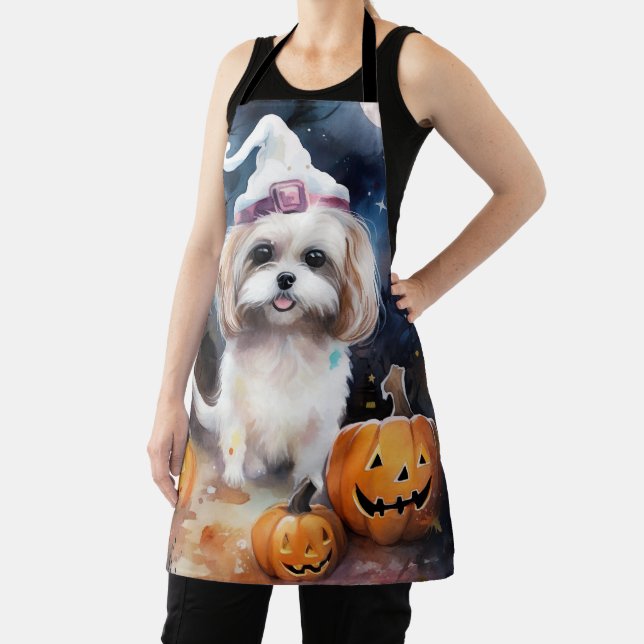 Tablier Halloween Malti Tzu avec citrouilles effrayant  (Insitu)