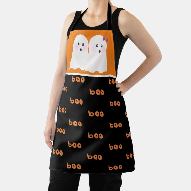 Tablier Halloween Mignon Fantôme Spectre Orange Noir (Insitu)