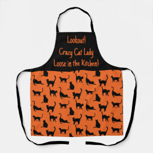 Tablier Halloween personnalisées Crazy Cat Lady en cuisine