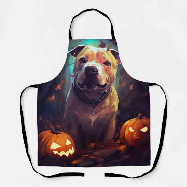 Tablier Halloween Pitbull avec la peur Citrouille (Recto)